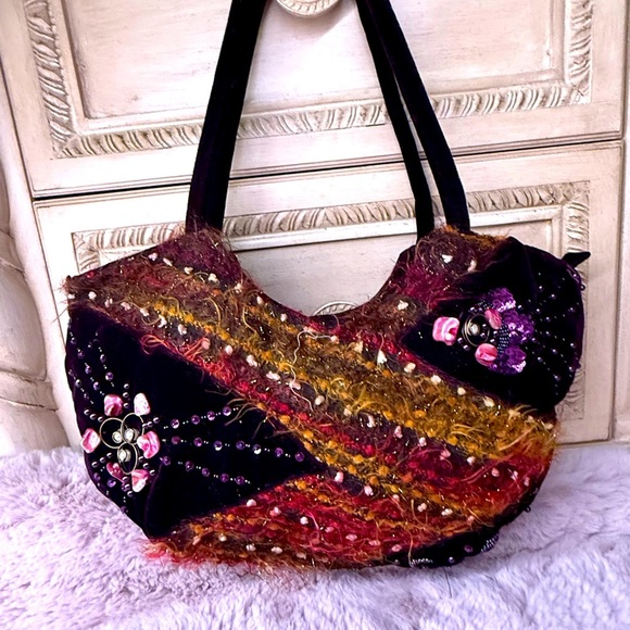 ermo Handbags - Vintage ERMO Shoulder Bag Velvet Beaded Purse